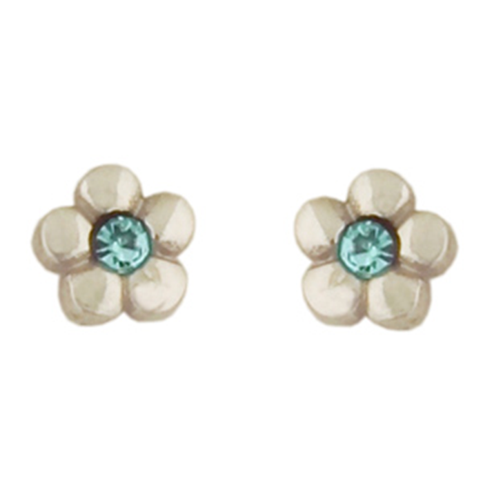 Blume Ohrstecker mit blauem Kristall 925 Silber