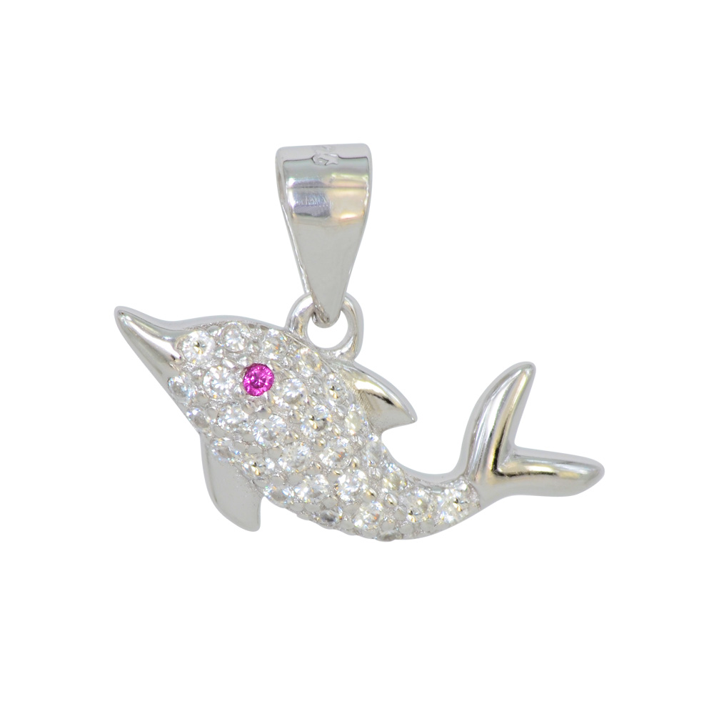 *Anhänger Delphin glitzernd klein 925 Silber rhodiniert