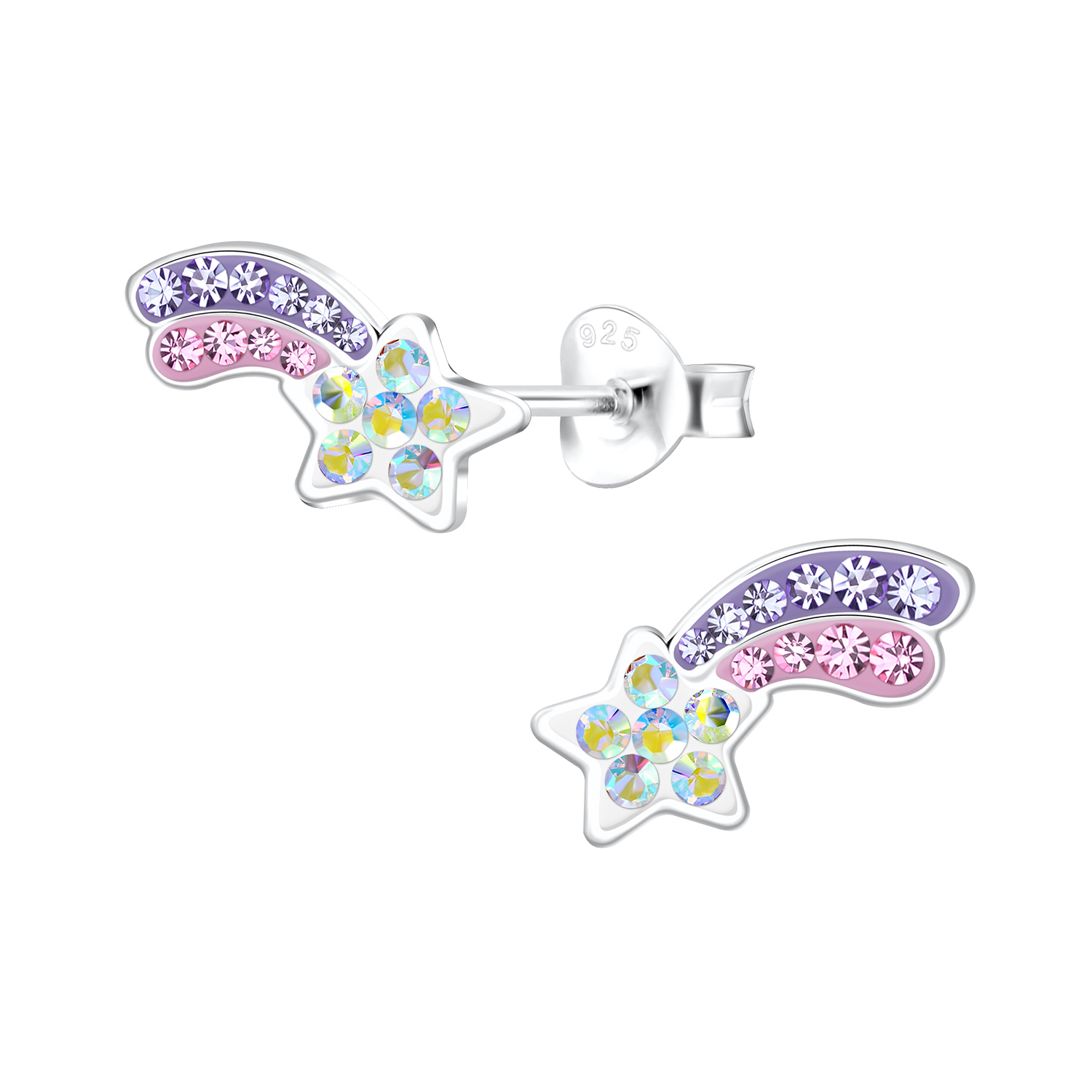 Ohrstecker Komet mit Kristallen 925 Silber e-coated