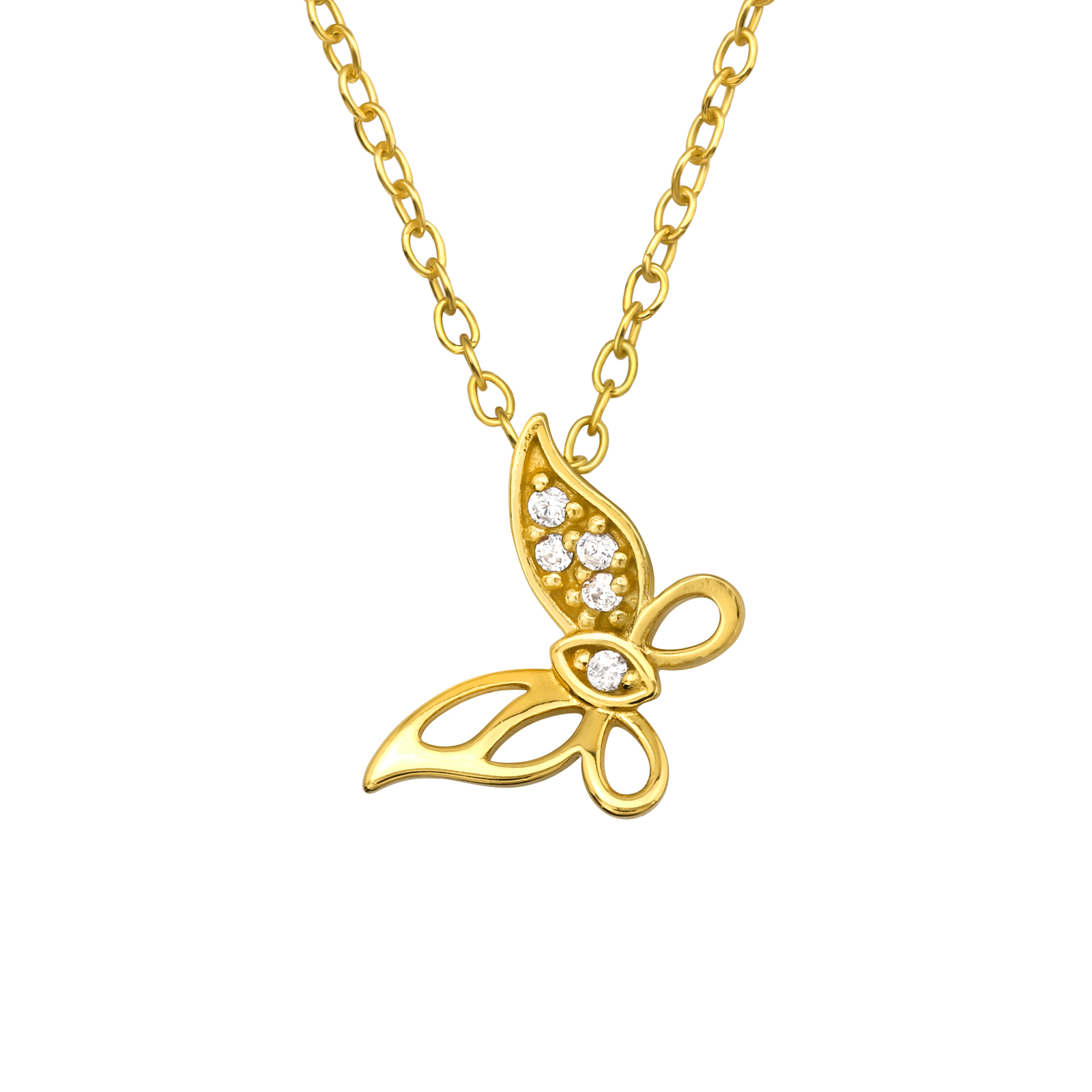 Kette Schmetterling cut-out mit Kristallen 925 Silber vergoldet