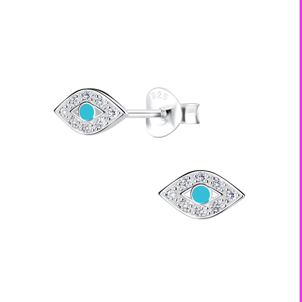 Ohrstecker sehendes Auge blau/weiß Glitzer 925 Silber e-coated Ohrstecker sehendes Auge blau/weiß Glitzer 925 Silber e-coated