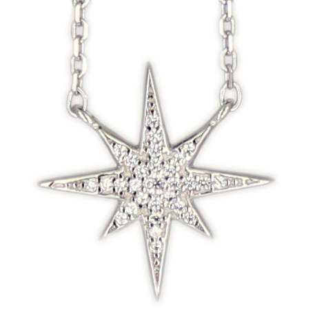 Kette 8-Zack Stern 45 cm + 3,5 cm 925 Silber rhodiniert Kette 8-Zack Stern 45 cm + 3,5 cm 925 Silber rhodiniert