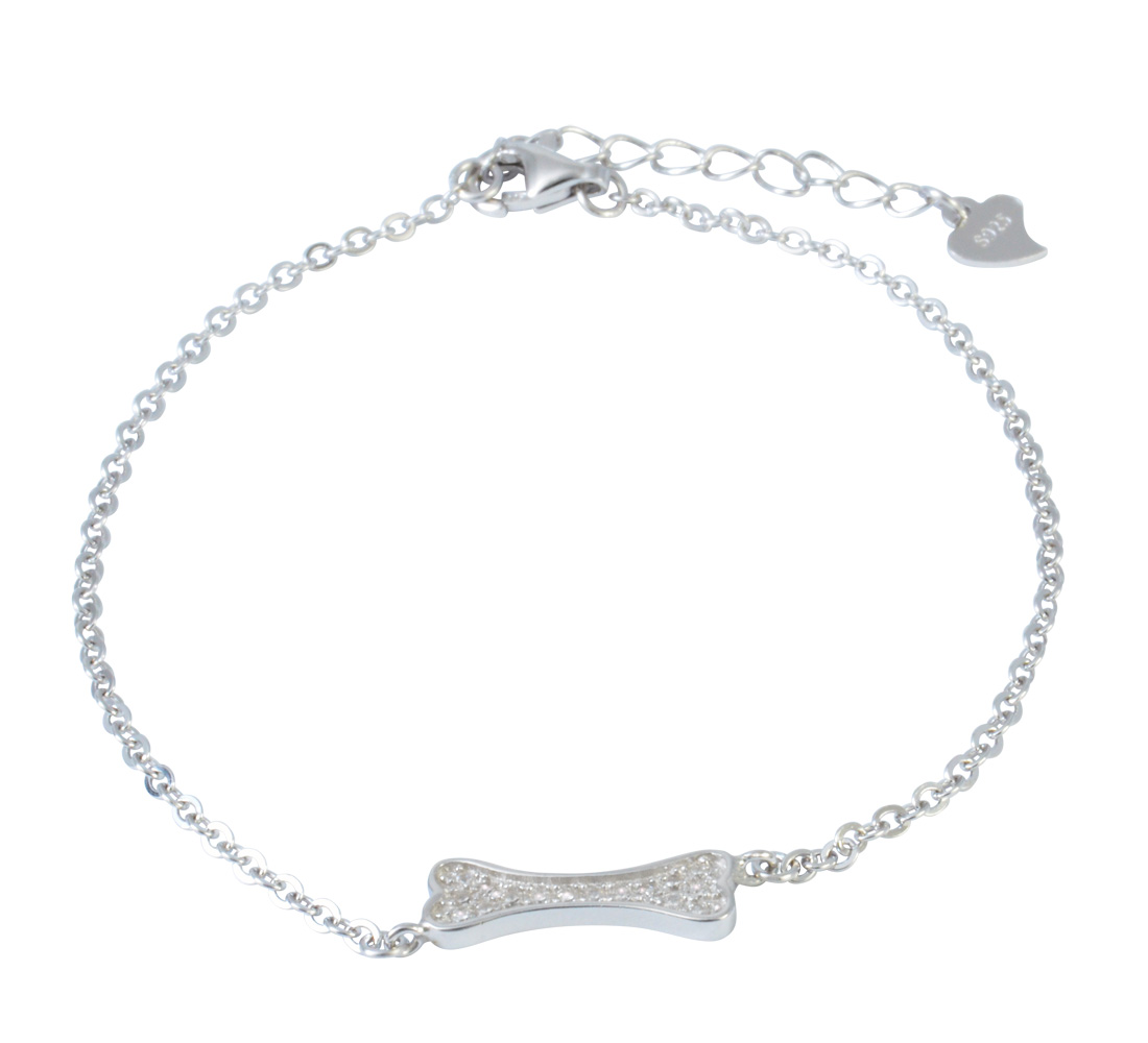 Armband Knochen Glitzer 16 cm + 3,5 cm Verlängerung rhodiniert 925 Silber