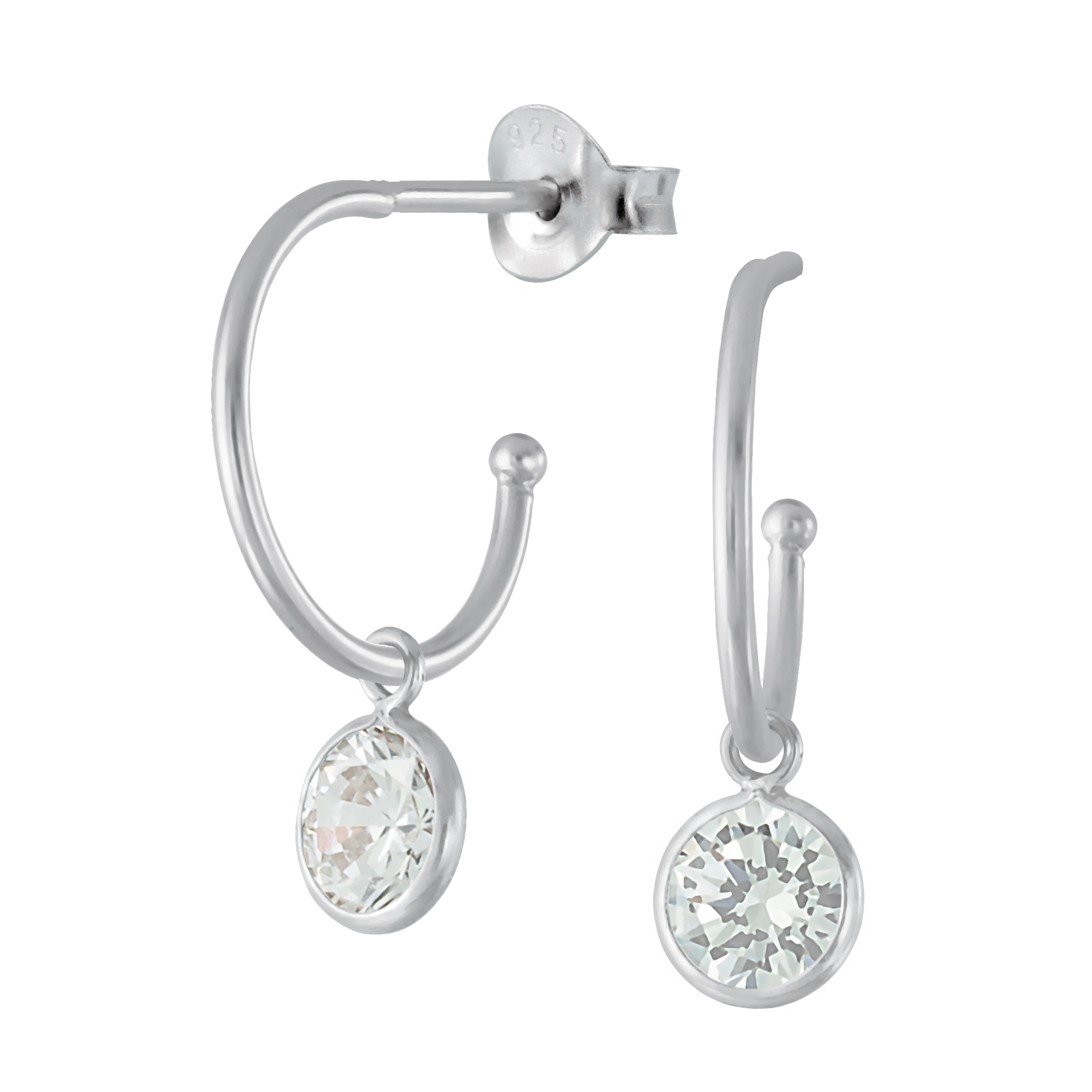 Steck-Creole 14 mm Kristall weiß 6 mm 925 Silber e-coated