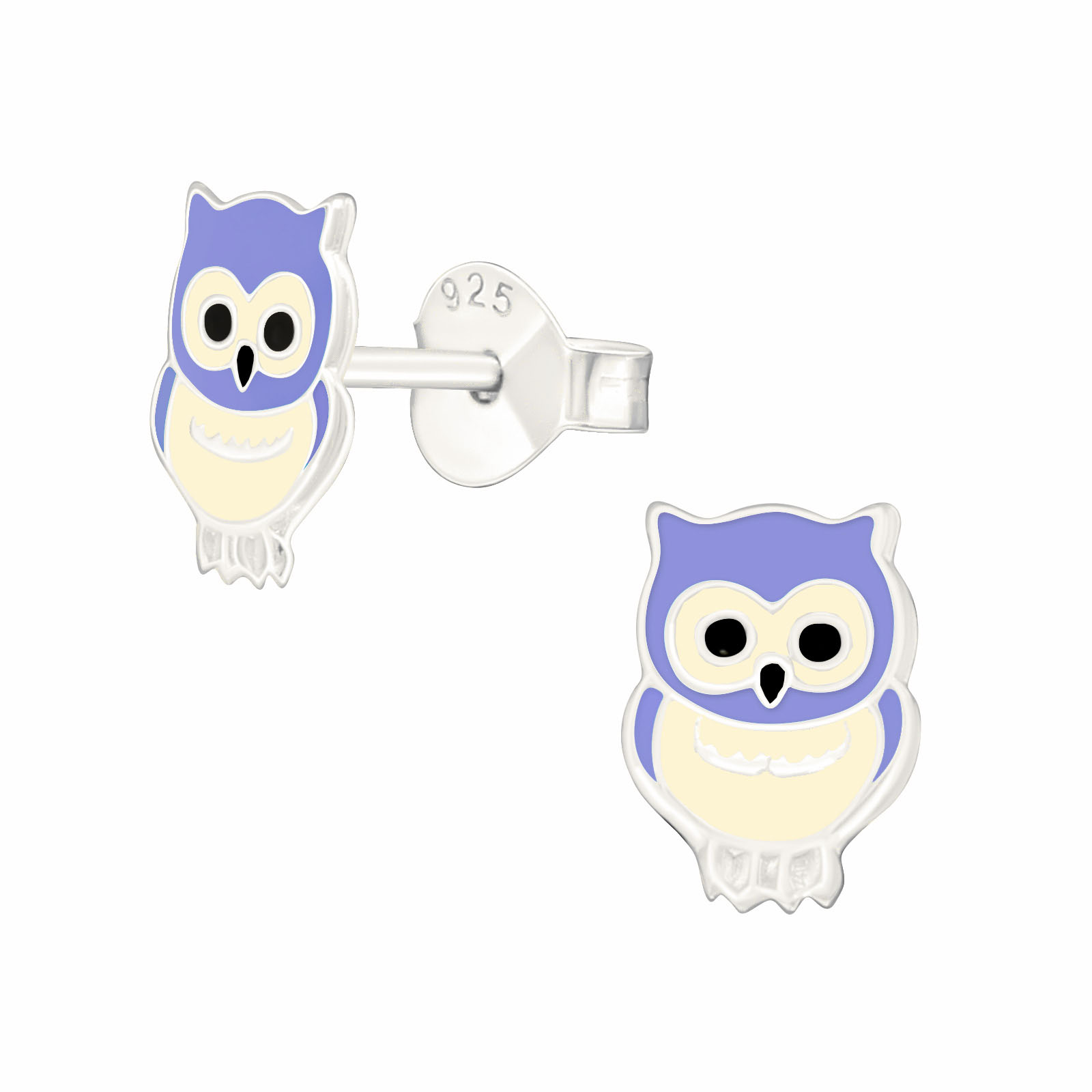Ohrstecker lila Eule 925 Silber e-coated