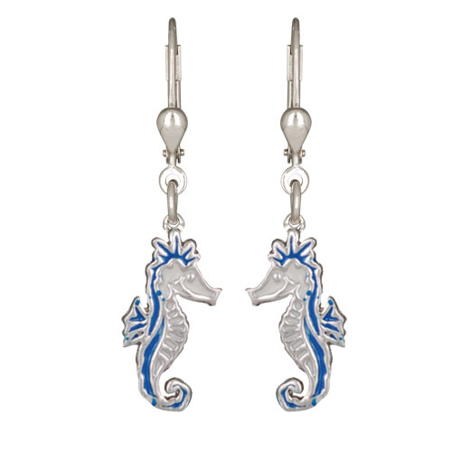 Ohrhänger Seepferdchen blau 925 Silber