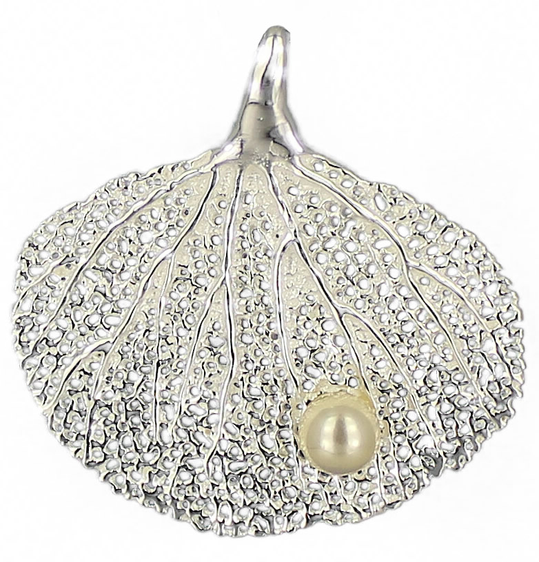 Anhänger Korallenfächer mit Perle 30 mm 925 Silber e-coated Anhänger Korallenfächer mit Perle 30 mm 925 Silber e-coated