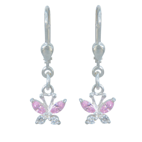 Ohrhänger Schmetterling mit rosa/weißen Kristallen 925 Silber