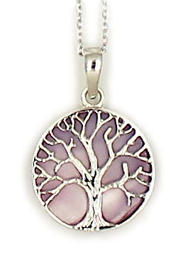Kette 'Tree of life' Lebensbaum VIOLET Mother of Pearl 925 Silber rhodiniert