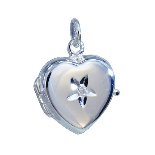 Herzmedaillon 20 mm mit echtem Diamanten 925 Silber