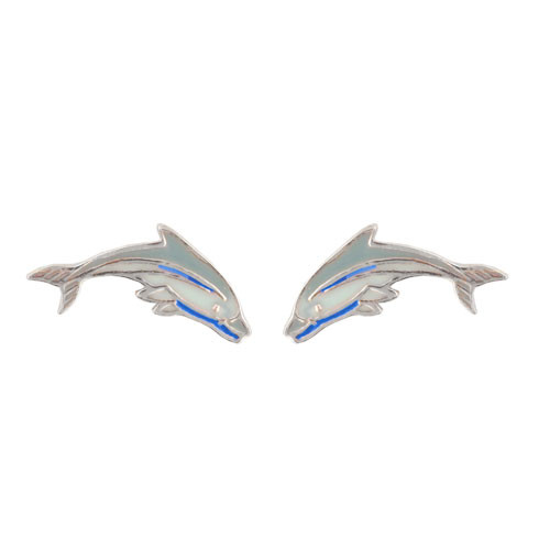 Delphin Ohrstecker blau 925 Silber