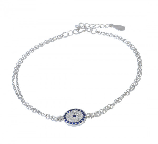 Armband rund blau/weiße Glitzer 16 cm + 3,5 cm Verlängerung rhodiniert 925 Silber