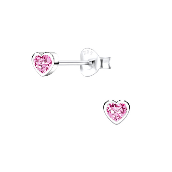 Ohrstecker Herz MINI mit rosa Kristall 925 Silber