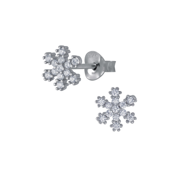 Ohrstecker Schneeflocke mit gefassten Steinen 925 Silber e-coated