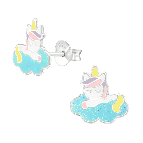 Ohrstecker Einhorn auf Schmuck e-coated Janusch Wolke Silber 925 