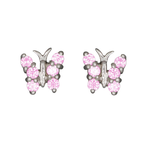 Ohrstecker Schmetterling mit rosa Kristallen 925 Silber e-coated