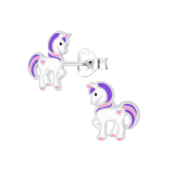 Ohrstecker Einhorn lila 925 Silber e-coated