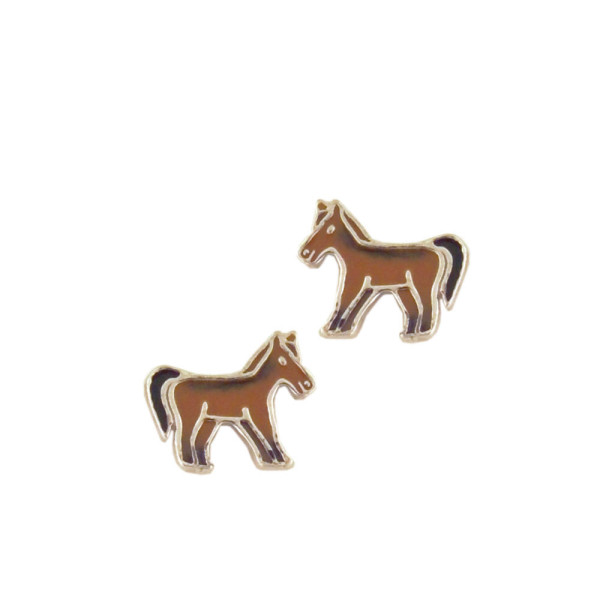 Ohrstecker kleines braunes Pony 925 Silber e-coated