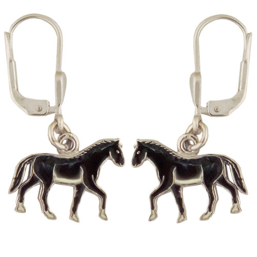 Pferd Ohrhänger schwarz 925 Silber