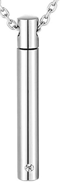 Memorial Anhänger Zylinder 6x42 mm Kristall silberfarben mit Kette 50 cm