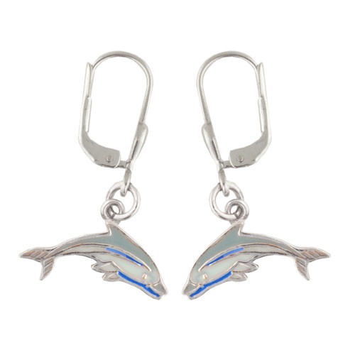 Delphin Ohrhänger blau/weiß 925 Silber