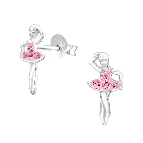 Ohrstecker Ballerina rosa Glitzer 925 Silber e-coated