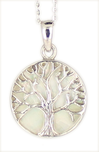 Kette 'Tree of life' Lebensbaum WHITE Mother of Pearl 925 Silber rhodiniert