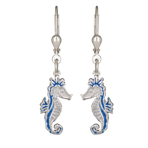 Ohrhänger Seepferdchen blau 925 Silber