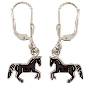 Pferd Ohrhänger schwarz 925 Silber