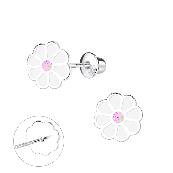 Ohrstecker Blume weiß/rosa 925 Silber Drehverschluss
