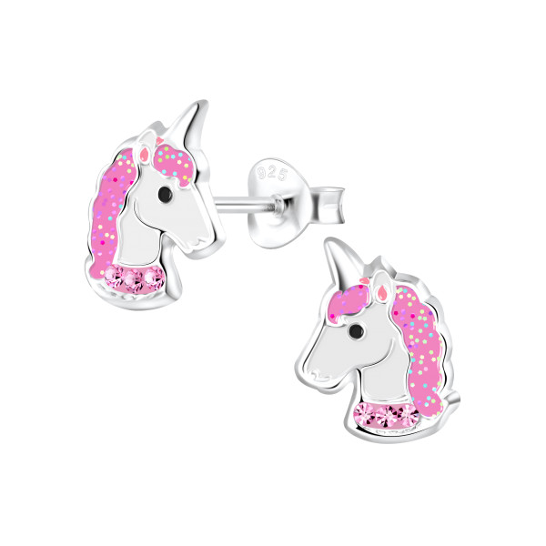 Ohrstecker Einhorn pink Glitzer 925 Silber e-coated