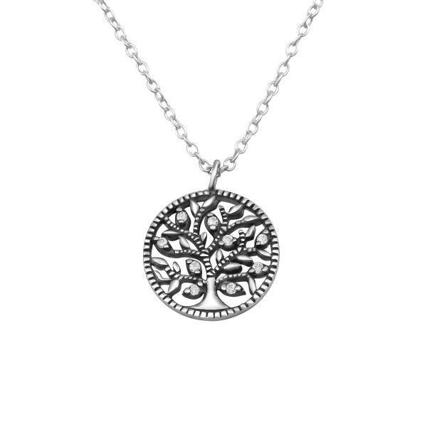 Kette Tree of Life mit Kristallen 925 Silber 45 cm