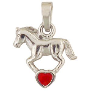 Anhänger Pferd auf rotem Herz 925 Silber e-coated