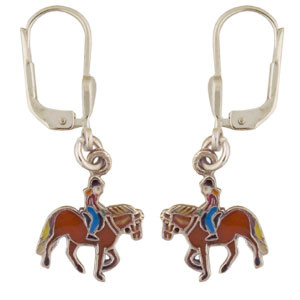 Pferd mit Mädchen Ohrhänger fuchsfarben 925 Silber