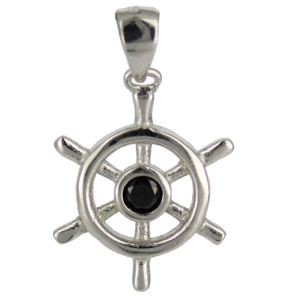 *Anhänger Steuerrad mittel mit schwarzem CCZ 925 Silber