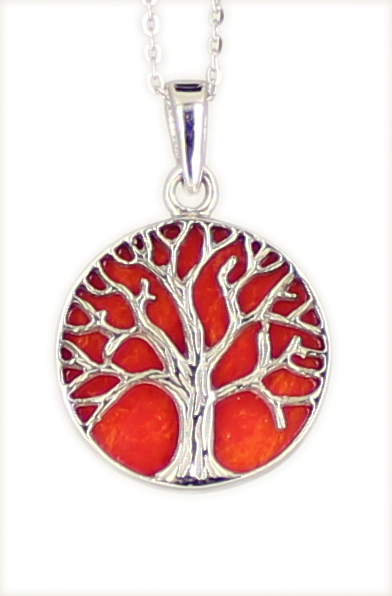 'Tree of life' Lebensbaum RED CORAL 925 Silber rhodiniert