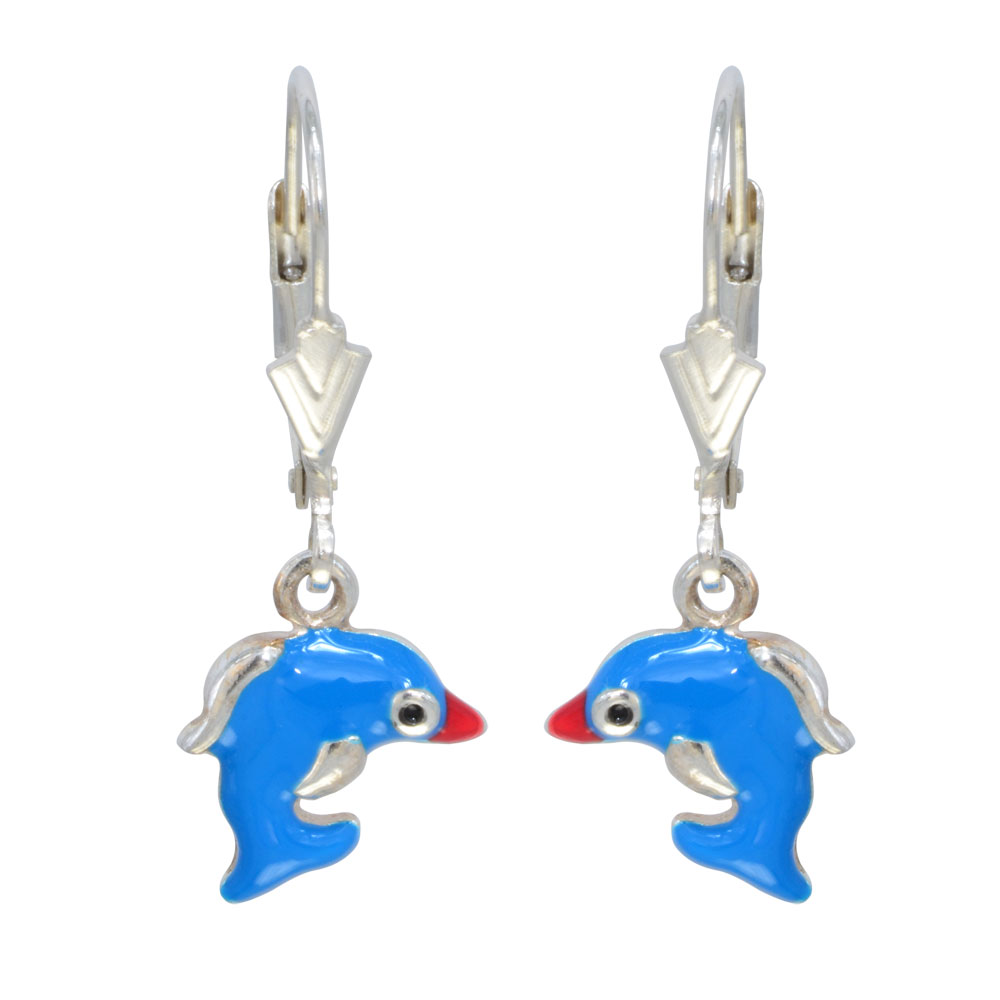Ohrhänger Delfin 3 D blau emailliert 925 Silber | Janusch Schmuck