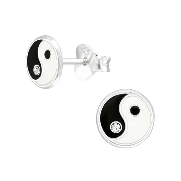 Ohrstecker YinYang mit Kristall 925 Silber e-coated