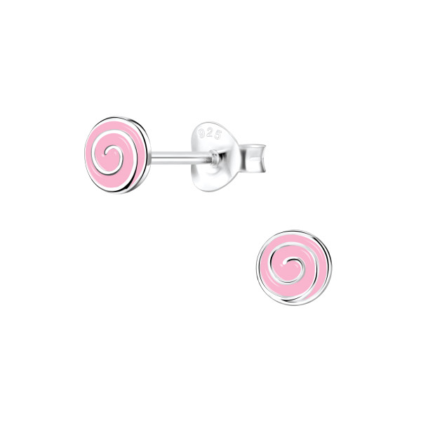 Ohrstecker rosa weiße Spirale 925 Silber