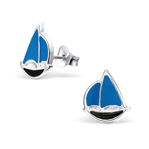 Ohrstecker Segelboot blau/schwarz 925 Silber