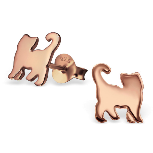 Ohrstecker Katze 925 Silber rosévergoldet