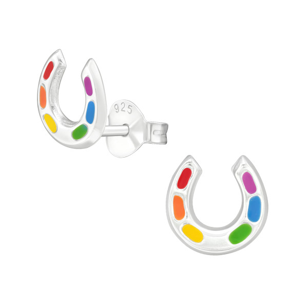 Ohrstecker Hufeisen Regenbogenfarben 925 Silber e-coated