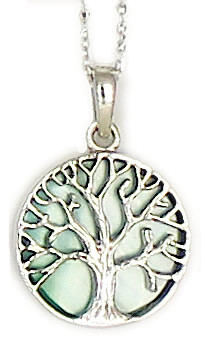 Kette 'Tree of life' Lebensbaum GREEN Mother of Pearl 925 Silber rhodiniert 45 cm