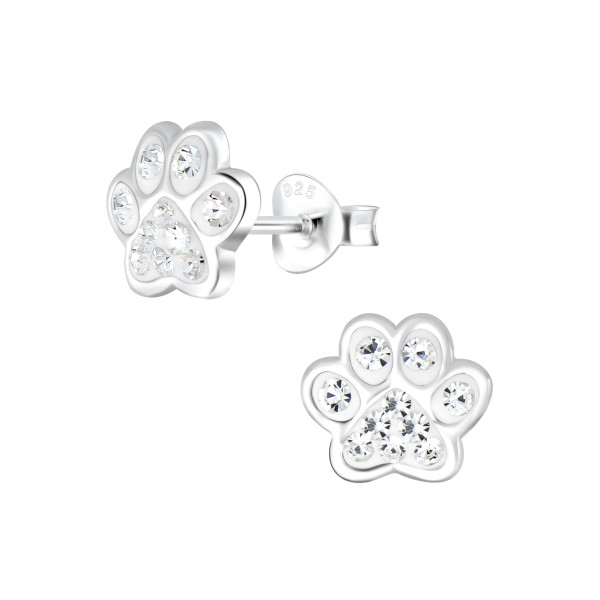 Ohrstecker Tatze mit Kristallen 925 Silber e-coated