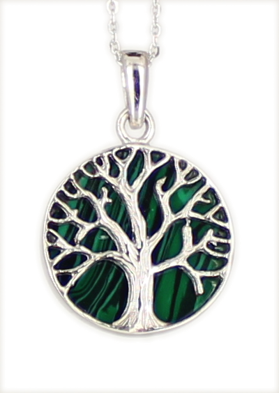 Kette 'Tree of life' Lebensbaum CHRYSOKOLL 925 Silber rhodiniert