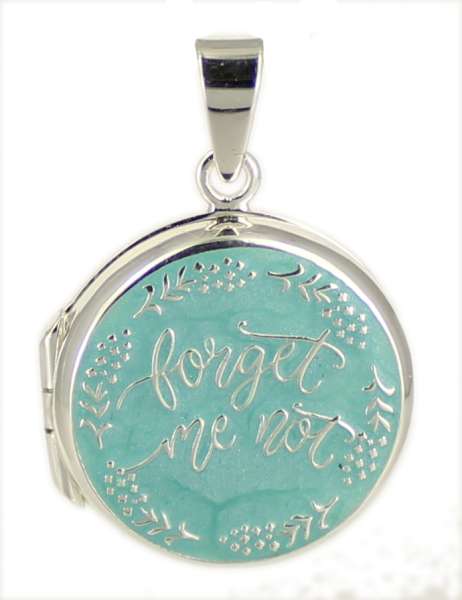Anhänger Medaillon "forget me not" rund babyblau 925 Silber