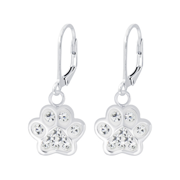 Ohrhänger Tatze rosa mit Kristallen 925 Silber e-coated