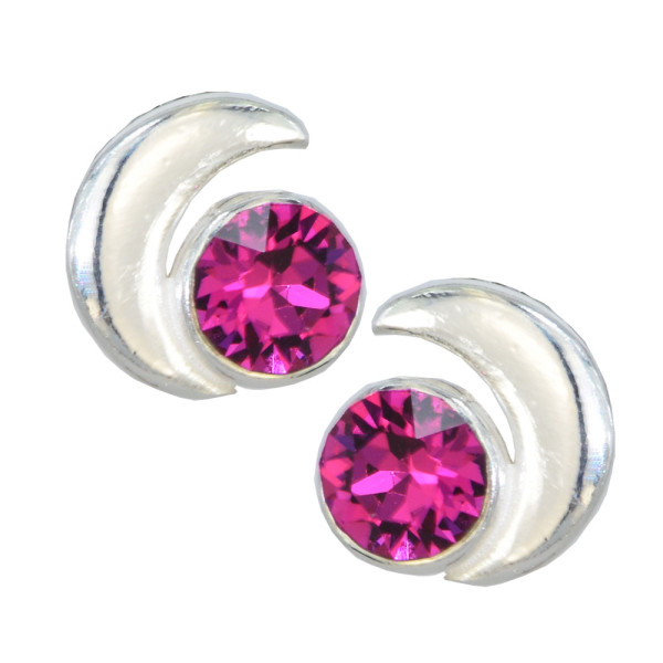 Ohrstecker Mond mit Kristall Fuchsia 925 Silber