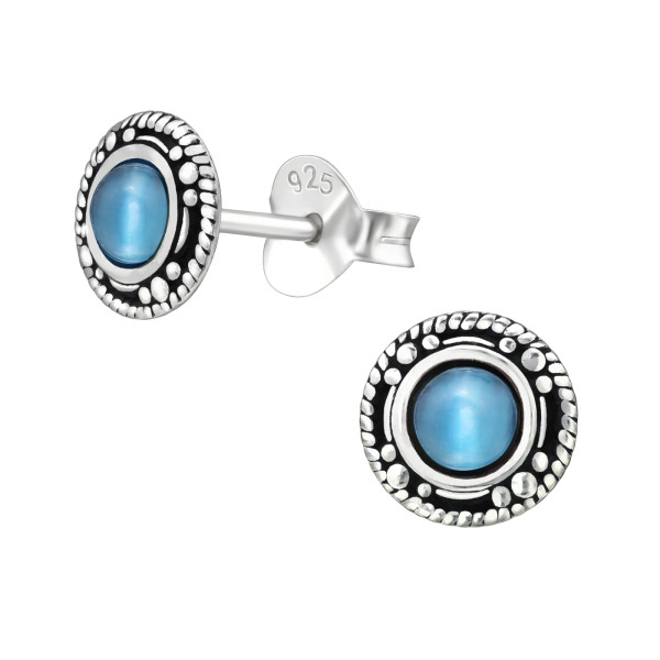 Ohrstecker Orient Blue Cat Eye 925 Silber