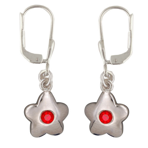Blüte Ohrhänger mit Kristall rot 925 Silber